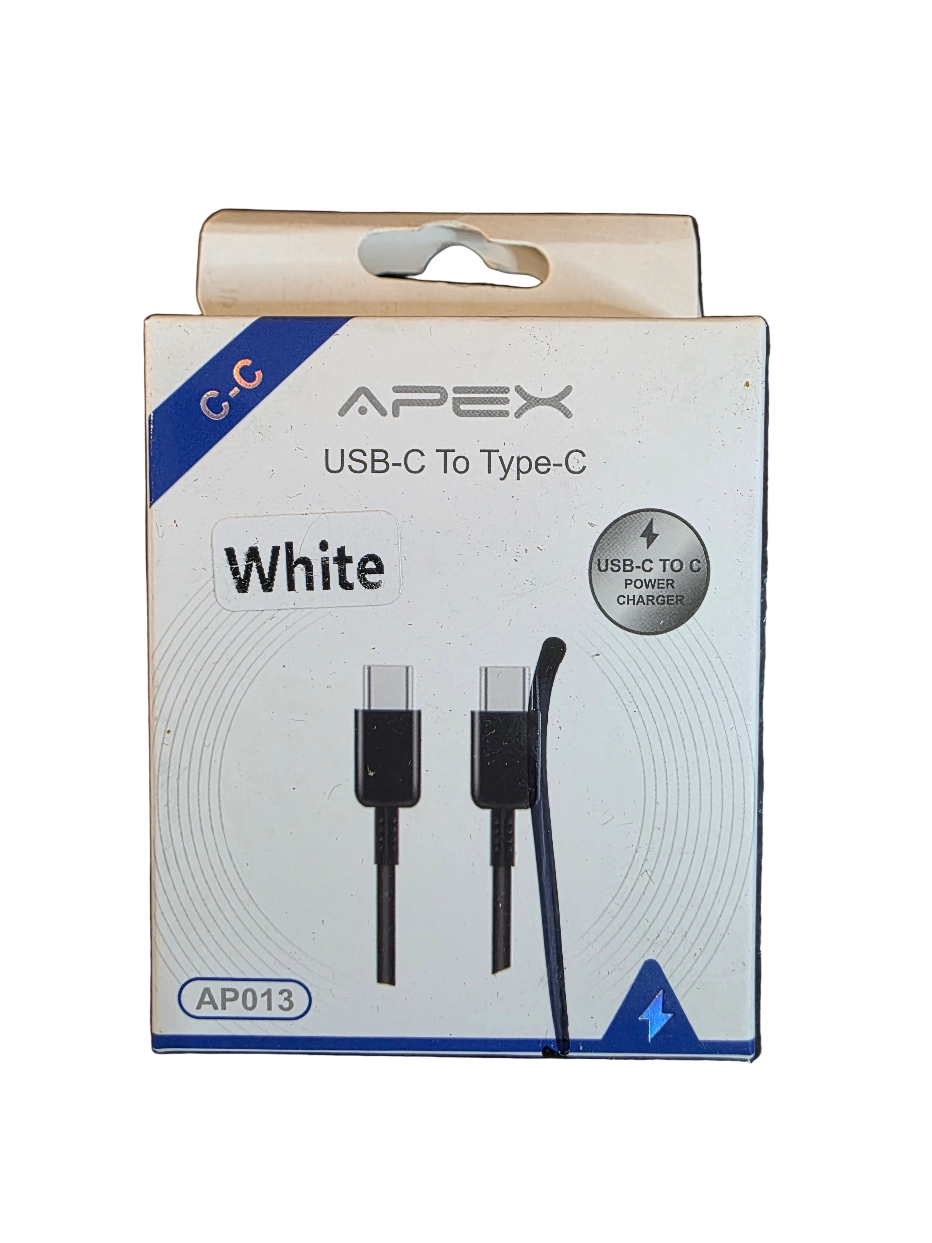 Box of Apex USB-C to Type-C cables on a dark surface