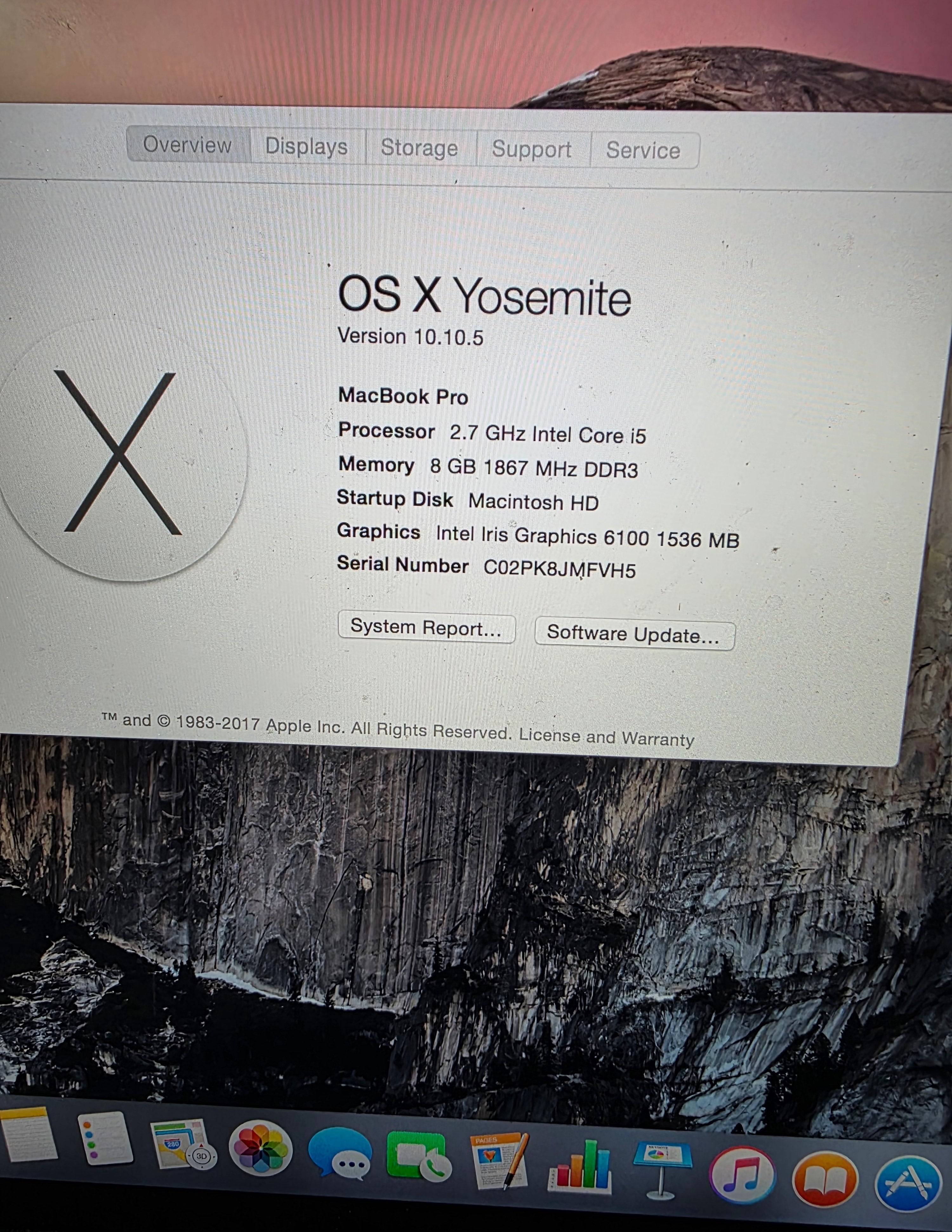 Apple MacBook Pro 13" - 2.7GHz Intel Core i5, 8GB RAM (Good Condition, No Battery/Charger)