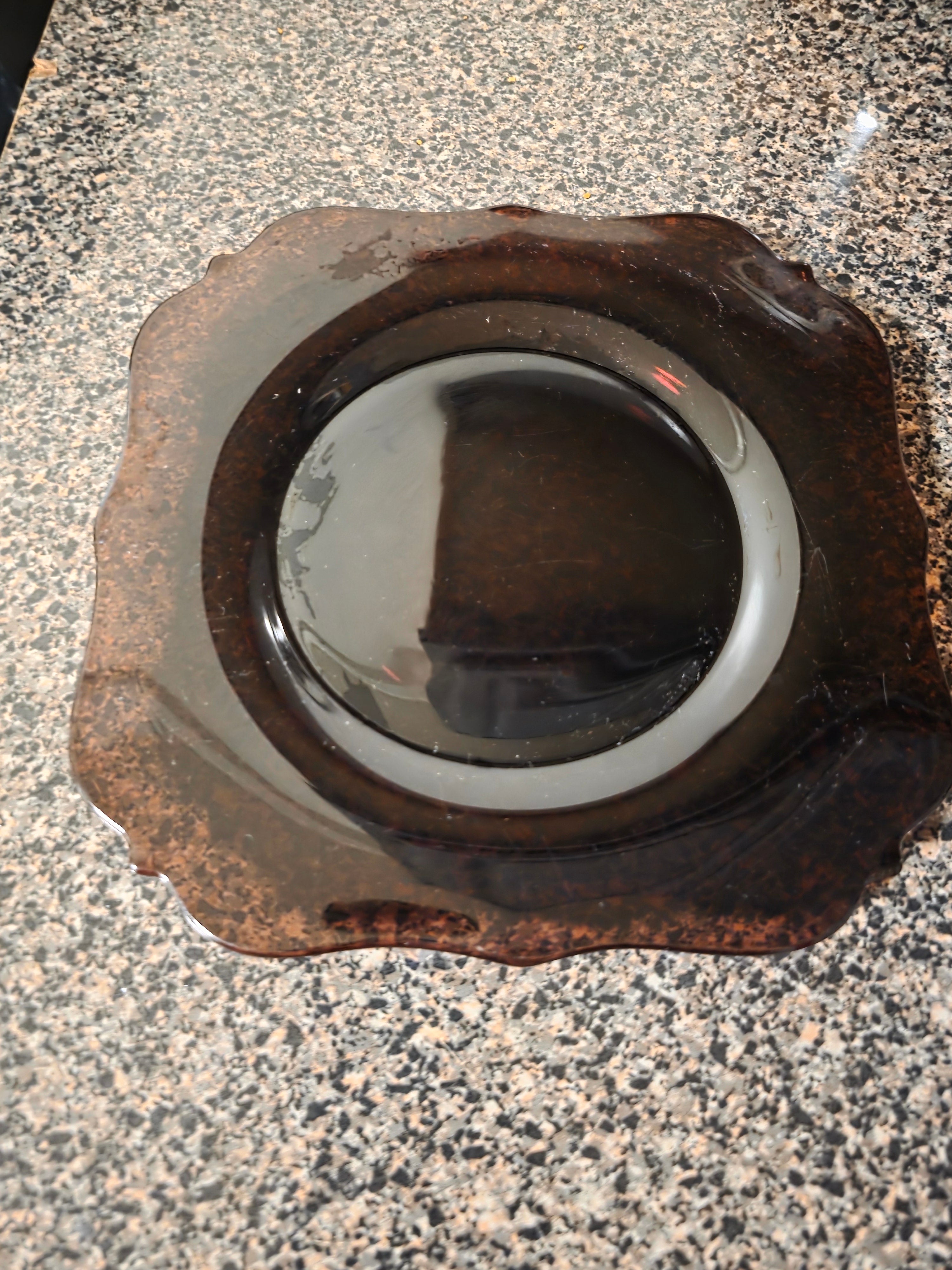 Vintage Amber Glass tray - Decorative Collectible with litle handles