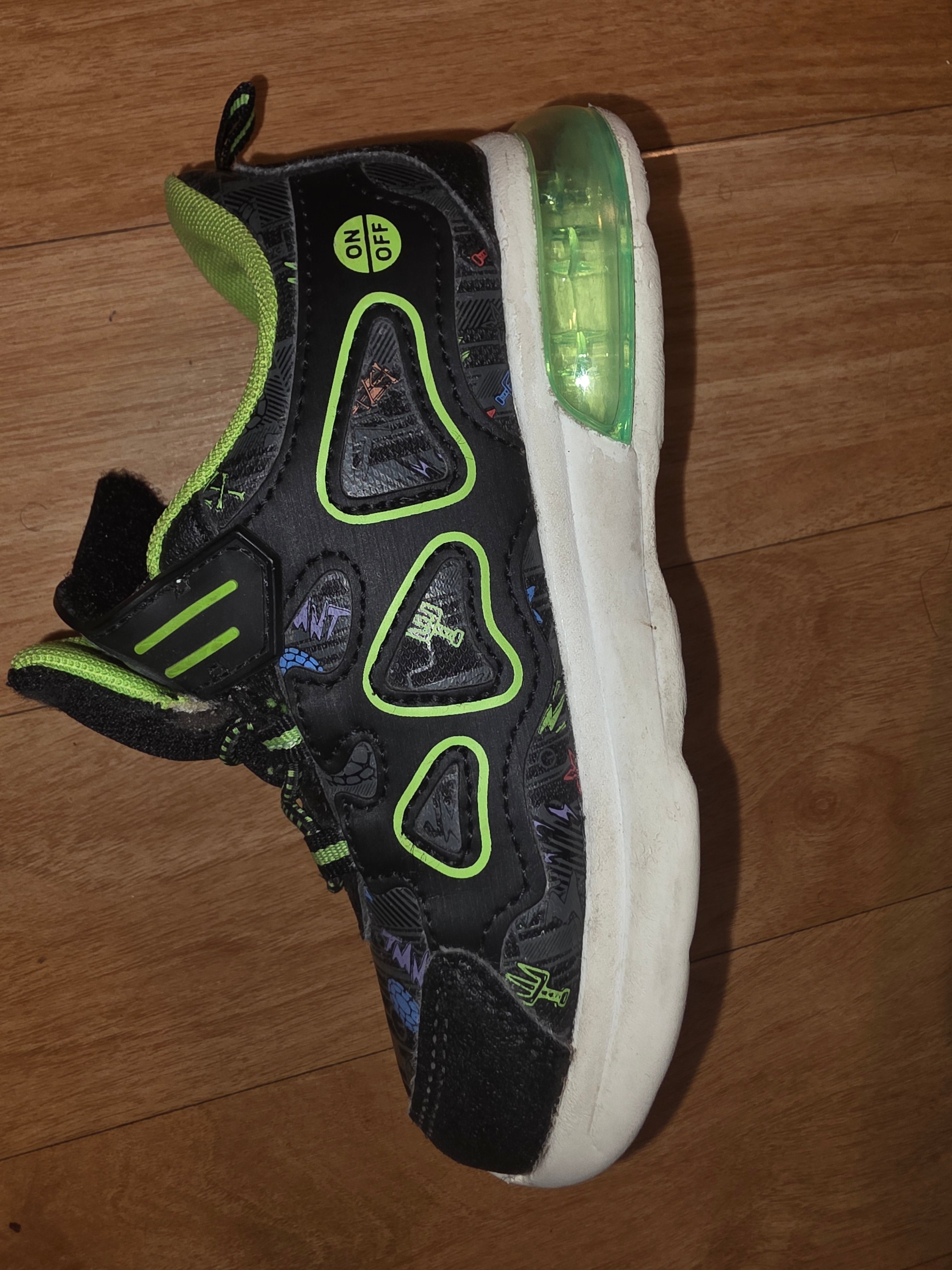 Teenage Mutant Ninja Turtles Boys Sneakers - Black Lime Green TMNT Shoes Size 11