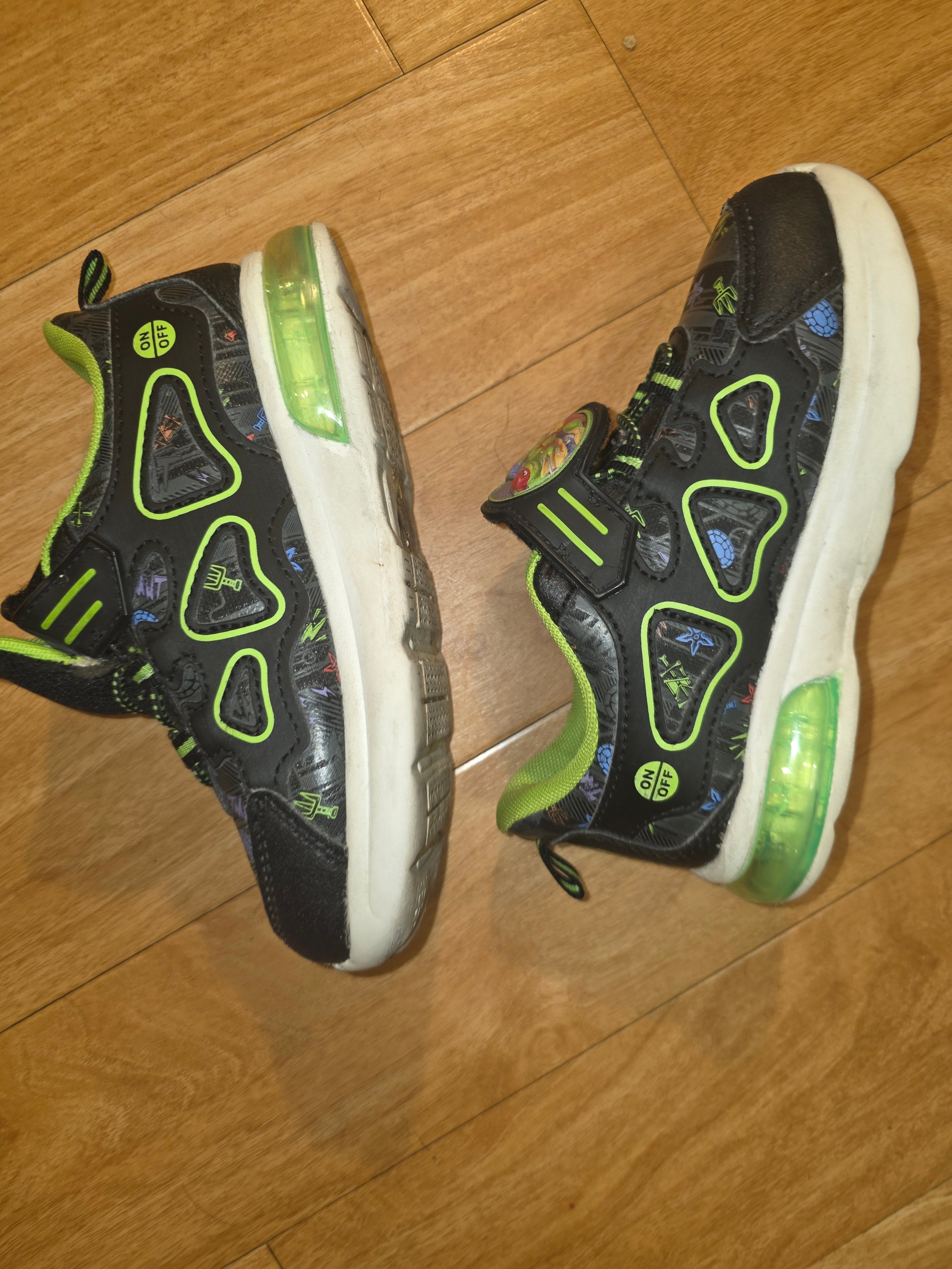 Teenage Mutant Ninja Turtles Boys Sneakers - Black Lime Green TMNT Shoes Size 11