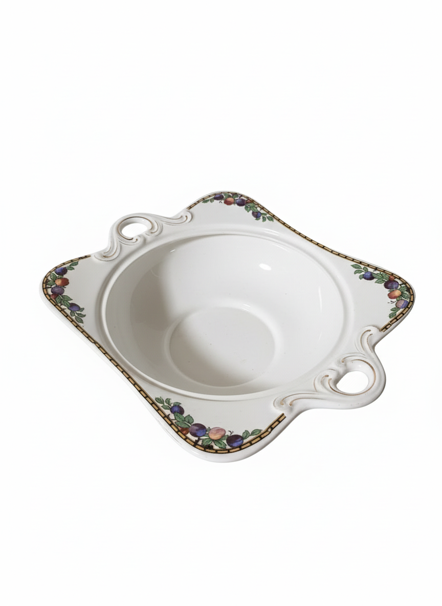 Vintage Royal Crest England Ceramic Serving Bowl with Fruit Border & Ornate Handles