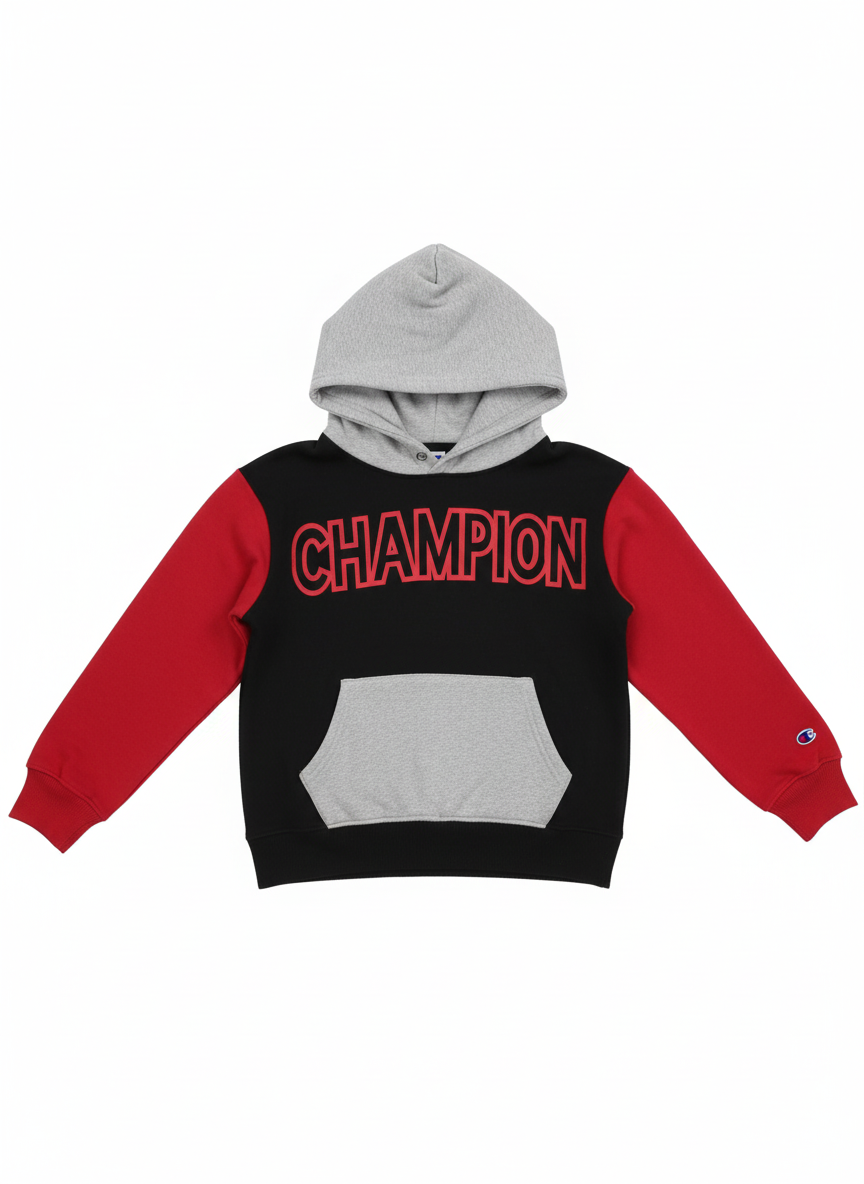 Champion Boys Colorblock Pullover Hoodie - Black Red Gray Size 6