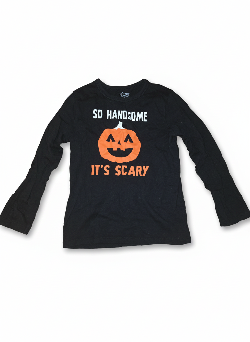 Free The Children's Place Boys Halloween Long Sleeve Shirt - So Handsome It's Scary Pumpkin Tee size 6