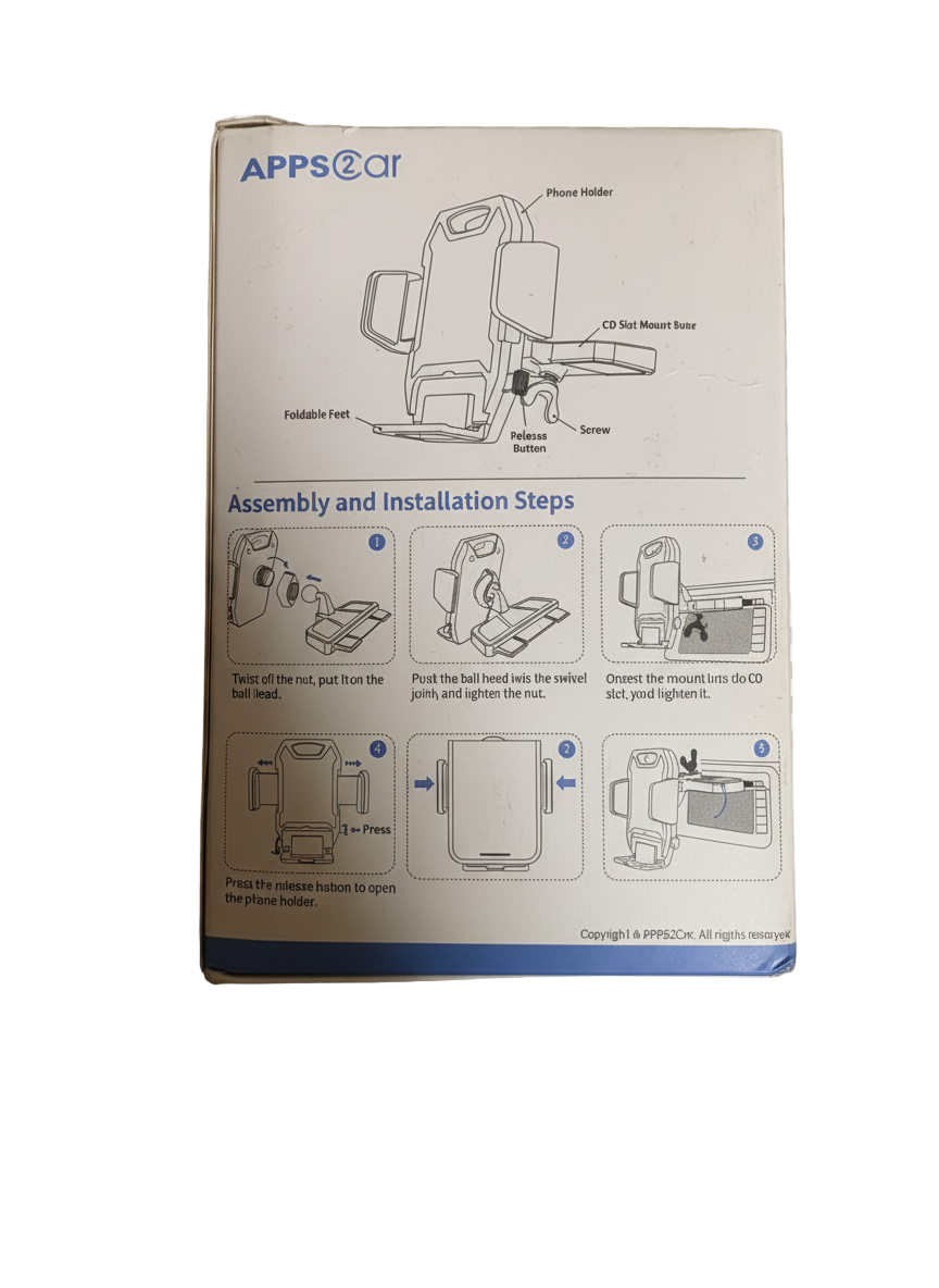 APPSCAT product packaging with assembly instructions on a transparent background