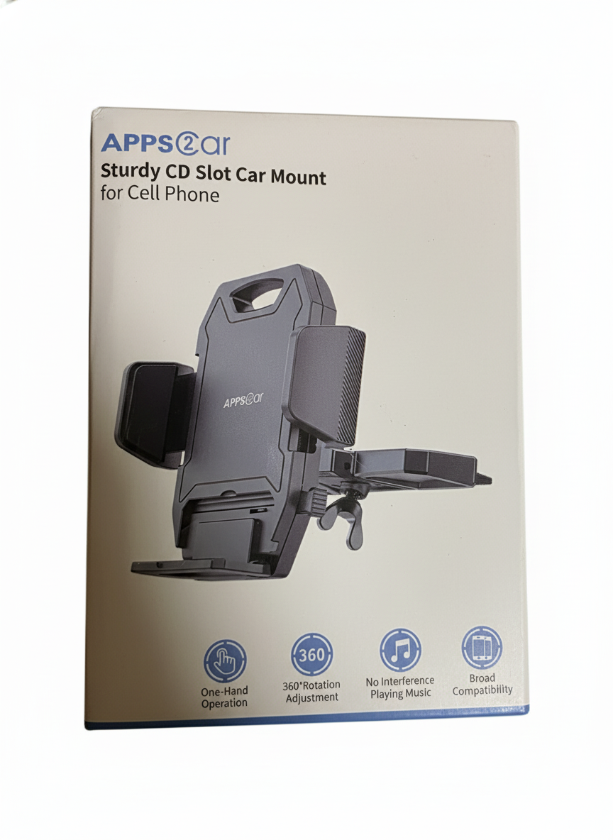 APPSCAR Sturdy CD Slot Car Mount for Cell Phone packaging on a white background